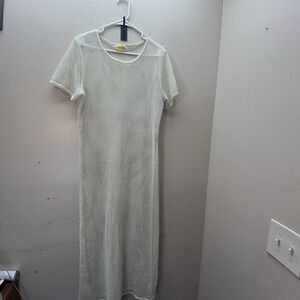 Highlight Tan Sheer Mesh Fishnet Maxi Full Length Coverup‎ Kimono One Size Boho